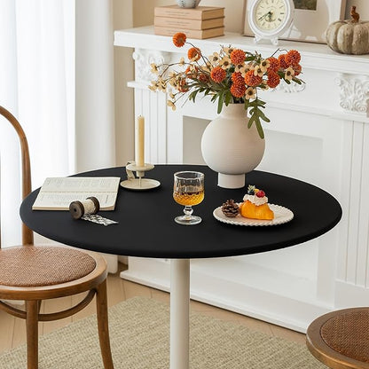 Asnomy Fitted Round Washable Table Cover, Wipeable Waterproof Table Cloth Fits 48"-56" Diameter Round Table for Dining,Camping,Banquets,Parties,Indoor and Outdoor, 4PC