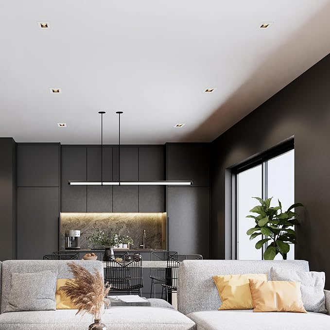 Maxxima 2 in. Ultra-Thin Recessed Anti-Glare LED Downlight - Canless IC Rated, 500 Lumens, 5 Color Temperature Selectable 2700K/3000K/3500K/4000K/5000K, Dimmable Square White Trim Black Baffle, 90 CRI