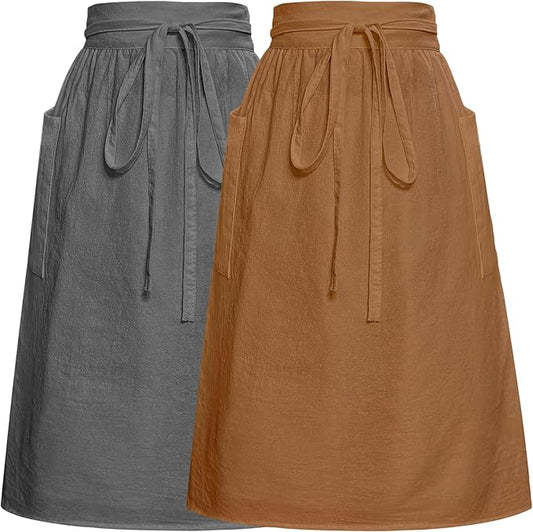 Cityelf Cotton Linen Half Apron for Women Vintage Waist Apron Ruffle Plain Bright Color for Cooking Painting Artwork