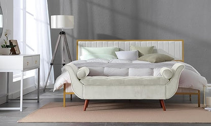 Modern Ottoman Bench with Storage, Upholstered Footstool for Bedroom Living Room Hallway, Bedside Pouf Toy Storage Ottoman Footrest, Versatile Storage Chest Bench Seat,Beige-Velvet