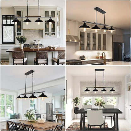 Kitchen Island Light, 4 Lights Black Pendant Dining Room Light Fixture Farmhouse Chandeliers for Dining Room Over Table Metal Hanging Lamp for Kitchen Island Hallway Pool Table