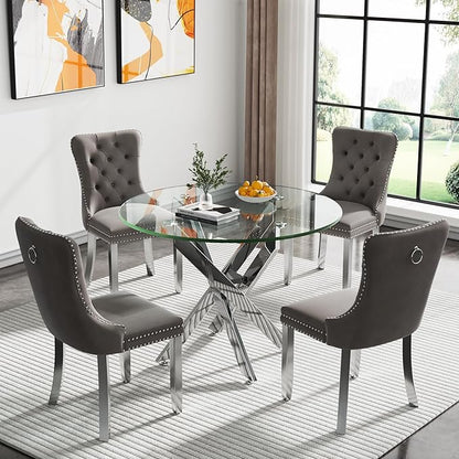 Round Glass Dining Table,Dining Room Table with Metal Legs, Modern Kitchen Table for Home, Kitchen, Dining Room