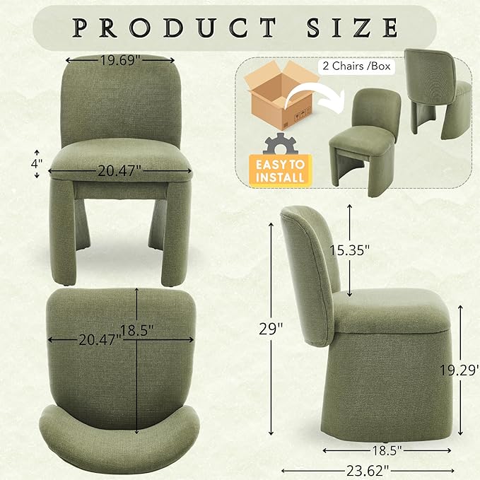 Hyfirm Modern Upholstered Dining Chairs Set of 4, Linen Accent Side Dining Chairs Armless Kitchen Chairs with Curved Back Parsons Chairs for Kitchen Dining Room Living Room, Green