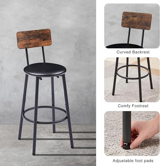 Bar Table Set for 2 with 2 PU Upholstered Stools, Pub Bistro Dinning Table and Stools with Backrest, Counter Height Bar Table Set for Apartment, Kitchen, Small Space