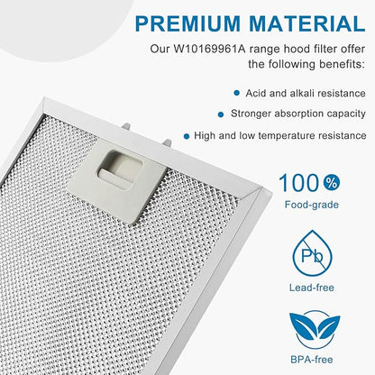 Updated W10169961A Range Hood Filter Replacement 10.5 X 12 in Fit for Whirlpool Hoods KXI2536YSS JVI0636LS0 GXW6530DXS3 Replaces W10875058 W11245983 Hood Vent Grease Filter by AMI PARTS (3 pack)