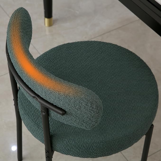 DYHOME Green Dining Chairs Set of 2, Mid-Century Modern Dining Chairs, Kitchen Dining Room Chairs, Curved Backrest Round Upholstered Boucle Sherpa Dining Chair with Black Metal Legs