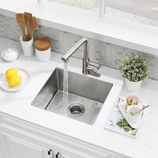 15 Inch Undermount Bar Sink, 15x15 Bar Sink Undermount Stainless Steel Small Wet Bar Sinks 18 Gauge Single Bowl Kitchen Prep Sinks with Basket Strainer