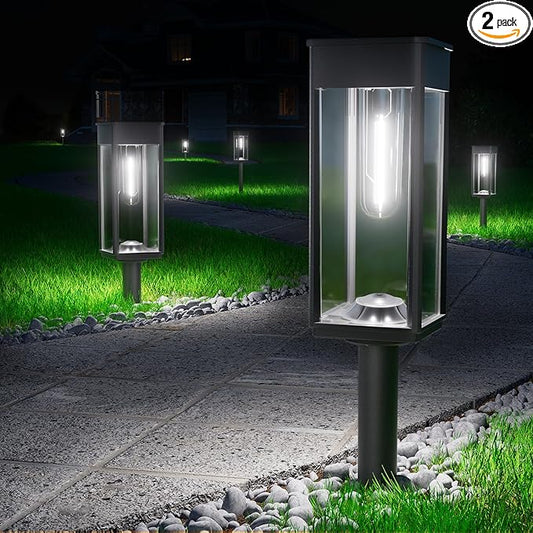 BITPOTT Solar Pathway Lights Outdoor,Bright Solar Lights for Outside, Waterproof Auto On/Off Garden Lights Solar Powered Landscape Lights for Yard Walkway Driveway Lawn (Cool White, 2 Pack)