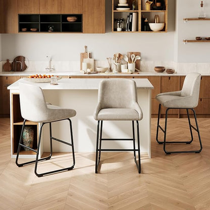 IDEALHOUSE Counter Height Bar Stools Set of 4, PU Leather Barstools with Back and Footrest, Modern Industrial Metal Frame Armless Bar Chairs for Kitchen Island, Counter, Grey