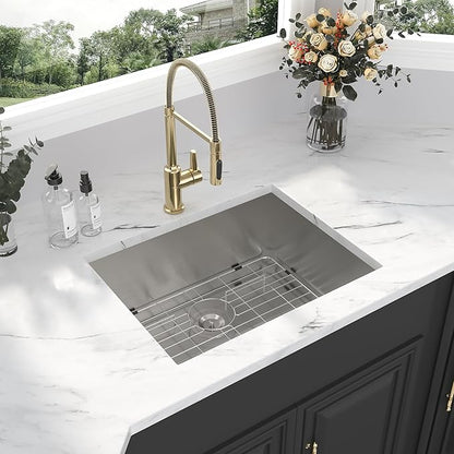 Kichae 23 Inch Undermount Kitchen Sink Single Bowl 16 Gauge Stainless Steel Handmade Modern Bar Prep Small Kitchen Sink Round Corner