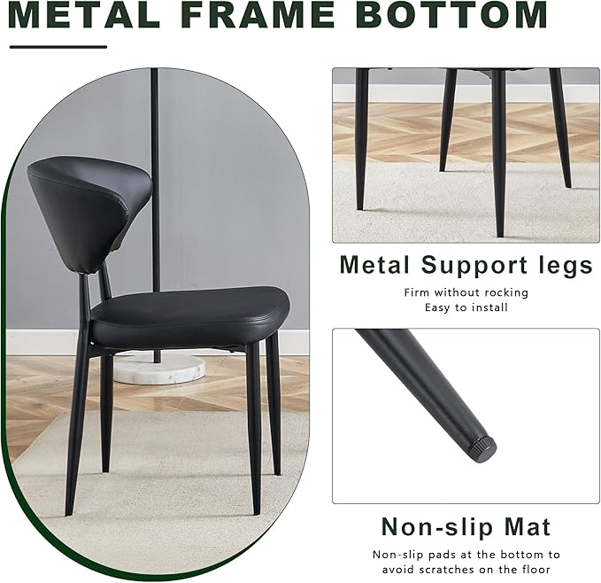 Round Glass Dining Table Set for 4 People, 31 Inch Diameter with X-Shaped Black Metal Base and Ergonomic PU Chairs, Easy to Clean Tempered Glass Top for Kitchen and Dining Room