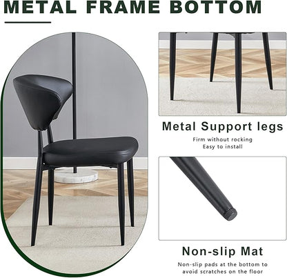 Round Glass Dining Table Set for 4 People, 31 Inch Diameter with X-Shaped Black Metal Base and Ergonomic PU Chairs, Easy to Clean Tempered Glass Top for Kitchen and Dining Room