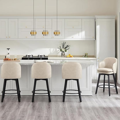 KISLOT Counter Height Barstools 26 inch Upholstered Swivel Bar Stools with Back for Kitchen Island,Set of 2,Beige PU Leather