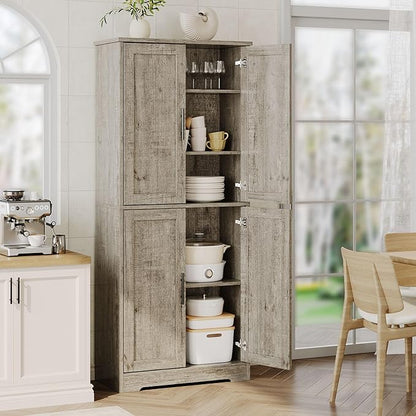 GarveeLife 70" Tall Kitchen Pantry,Farmhouse Storage Cabinet with Adjustable Shelves,Farmhouse Pantry Cabinet with 4 Barn Doors, for Kitchen,Dining Room,Living Room.(Grey)