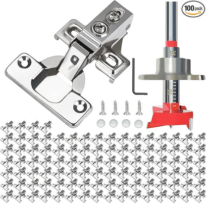 BESTEEL 100 Pack 1/2 inch Overlay Soft Close Cabinet Door Hinges for Kitchen Cabinet Hinge, 100 Degree Opening Angel, Stainless Concealed Kitchen Cabinets Hinge Self Closing with Drilling Tool &Manual