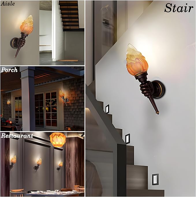 MIXL- Creative Retro Torch Wall Sconce, Courtyard Outdoor Wall Torch Lamp,1-Lights Antique Bedside Lamps, Outdoor Waterproof Sconces for Corridor, Garage, Patio (Right Hand)