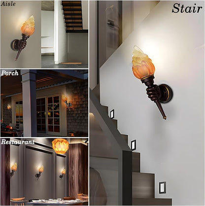 MIXL- Creative Retro Torch Wall Sconce, Courtyard Outdoor Wall Torch Lamp,1-Lights Antique Bedside Lamps, Outdoor Waterproof Sconces for Corridor, Garage, Patio (Right Hand)
