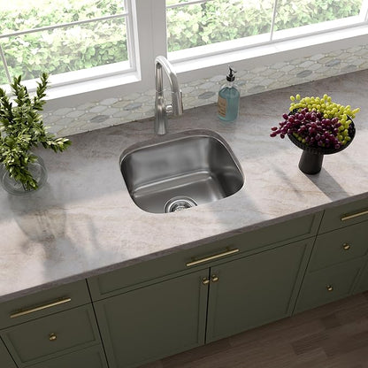 MSI 16 Inch Undermount Single Bowl 18 Gauge Stainless Steel Kitchen Bar Sink and Strainer