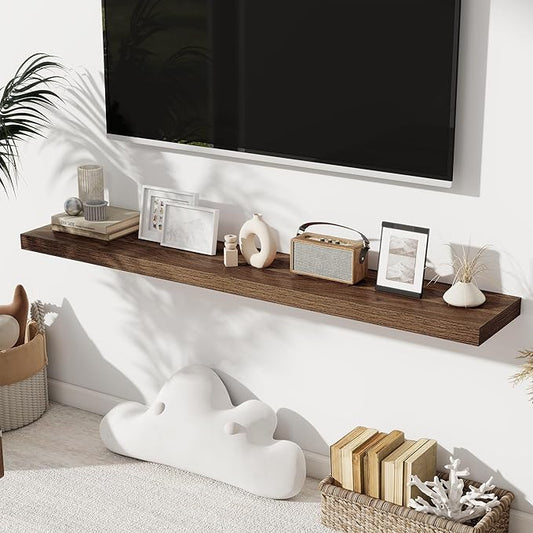 Fun Memories Floating Shelves for Wall Set of 2, 28 Inch Long Floating Shelves for Home Decor, Rustic Wood Wall Mounted Shelf, Hanging Deep Shelf for Living Room, Bedroom, Bathroom, Kitchen, Walnut