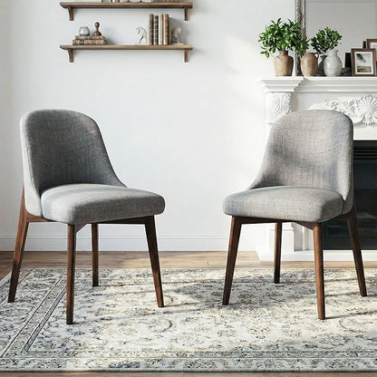 Casaphoria Set of 2 Upholstered Dining Chairs, Light Grey Fabric Kitchen Chairs with Walnut Wood Legs, Modern Accent Chairs for Dining Room, Living Room or Kitchen
