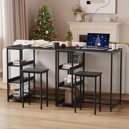 IDEALHOUSE 36" Counter Height Dining Table Set for 2 with Bar Stools and Storage Shelves, Space-Saving Kitchen Table for Small Space, Apartment, Studio, Black