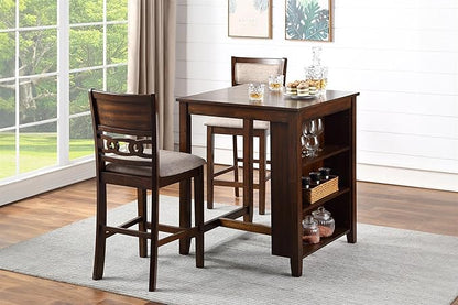 New Classic Furniture Gia Counter Table with Two Dining Chairs and Storage Shelf, 30-Inch, Cherry Brown