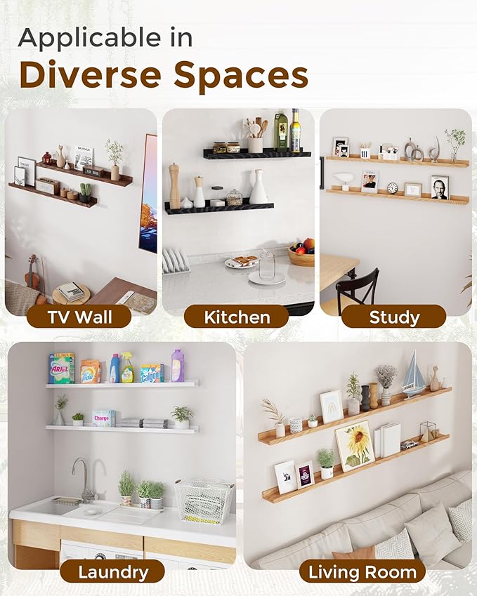 Axeman Oak Picture Ledge Shelf, 55 Inch Floating Shelves Set of 2, Solid Oak Wood Wall Shelves with Lip, Wall Decor Storage for Bedroom Living Room Bathroom Kitchen Nursery Photo Picture, Natural Oak