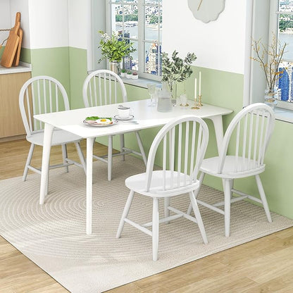 Safeplus 18" Oak Dining Chairs Set of 6, Wood Windsor Chair with Spindle Back for Country Farmhouse Kitchen Island
