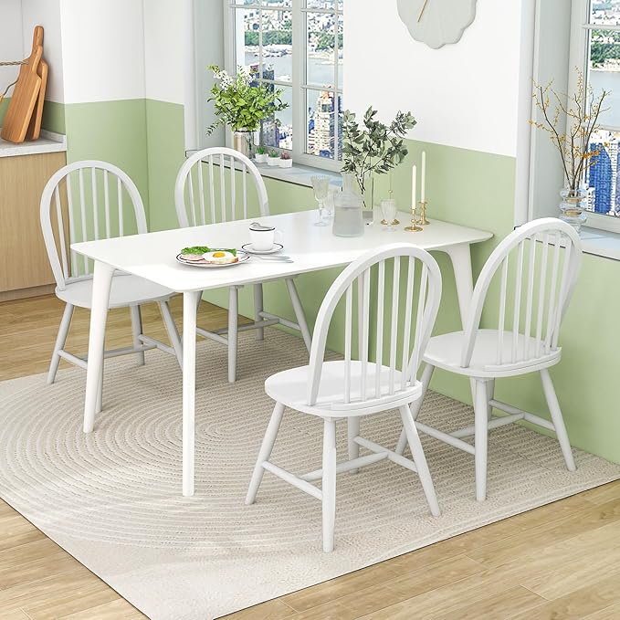 Safeplus 18" Oak Dining Chairs Set of 4, Wood Windsor Chair with Spindle Back for Country Farmhouse Kitchen Island