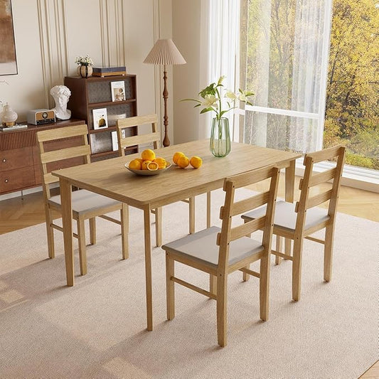 Majnesvon 5 Piece Dining Table Set for 4, Farmhouse Kitchen Table Set with Chairs, Wood Dining Table Chair for Kitchen, Restaurant, Apartment (Natural 5-Piece)