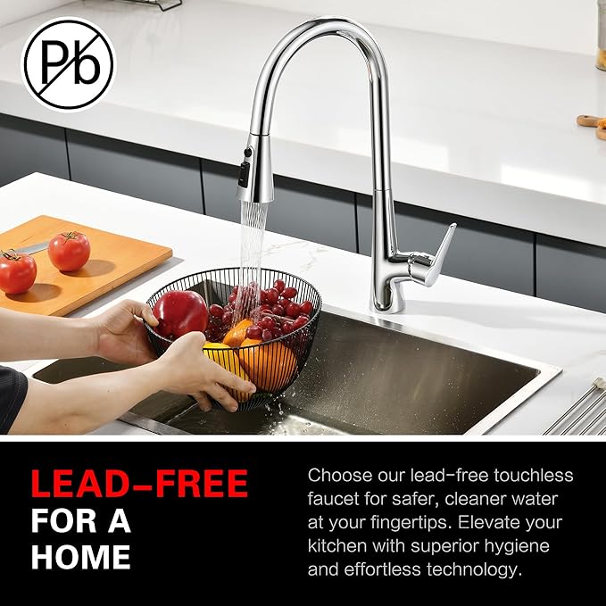 sumerain Touchless Kitchen Faucet with Pull-Down Sprayer,Single Handle Hands-Free Motion Sensor Kitchen Sink Faucet 360 Degree Swivel,Chrome