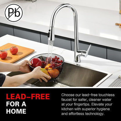 sumerain Touchless Kitchen Faucet with Pull-Down Sprayer,Single Handle Hands-Free Motion Sensor Kitchen Sink Faucet 360 Degree Swivel,Chrome