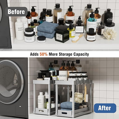 2 Pack Pull-Out Storage Organizers, Under Sink Organizer and Storage for Bathroom & Kitchen,Multi-Purpose Under Cabinet Organizers and storage Black