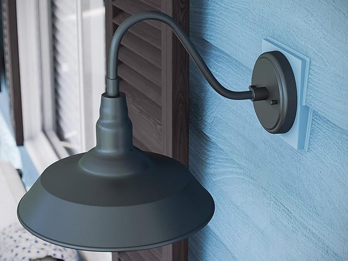 Kenroy Home Dale 10'' Modern 1-Light Outdoor Wall Sconce Wall Light, Wall Mounted Light with Black Metal Round Shade for Porch, Patio or Garage, Black
