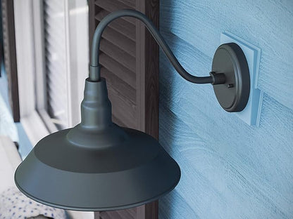 Kenroy Home Dale 10'' Modern 1-Light Outdoor Wall Sconce Wall Light, Wall Mounted Light with Black Metal Round Shade for Porch, Patio or Garage, Black