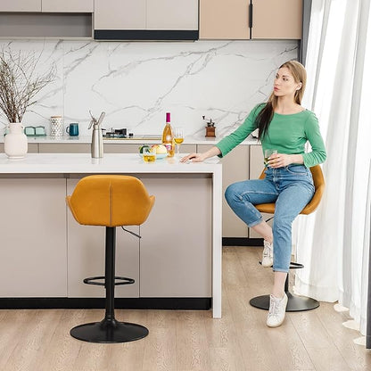 Glitzhome 3-Piece Pub Table and Chairs, Square Bar Height Adjustable Swivel PU Leather Bar Stools Set of 2, Rustic Dining Room Tables for Kitchen Island Bistro Office Living Room Small Space
