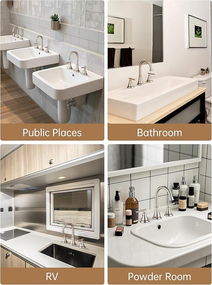 Fransiton 8 Inch Widespread Bathroom Sink Faucet 3 Hole, Brushed Nickel Bathroom Faucet with Metal Pop-Up Drain Assembly, Bathroom Vanity Faucet, 2 Handle for Sink