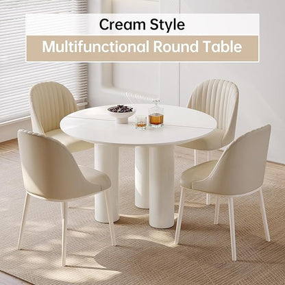 Guyii 46.06" Cream White Dining Table, Modern Round Kitchen Table, Indoor End Table for Kitchen, Bar, Living Room, Small Space, Easy Assembly, Table Only
