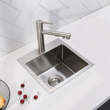 Friho 18x18 Inch Drop in Bar Sink, Topmout Small Kitchen Sink, 16 Ganuge Handmade T-304 Stainless Steel Single Bowl Sink for RV Wet Bar Prep RV Outdoor Yard Office Laundry Utility with Accessories