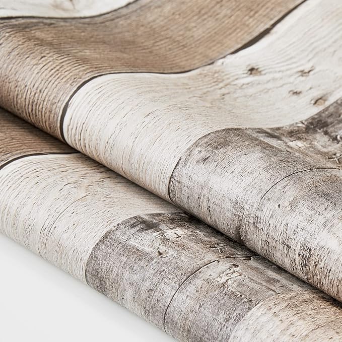 Yun-aeon 17.3"x 1200"Natural Wood-Grey Wood Contact Paper Peel and Stick Wallpaper Self Adhesive Removable Vintage Faux Wood Wall Paper Plank Shelf Home Decoration Kitchen Counter Cover Use