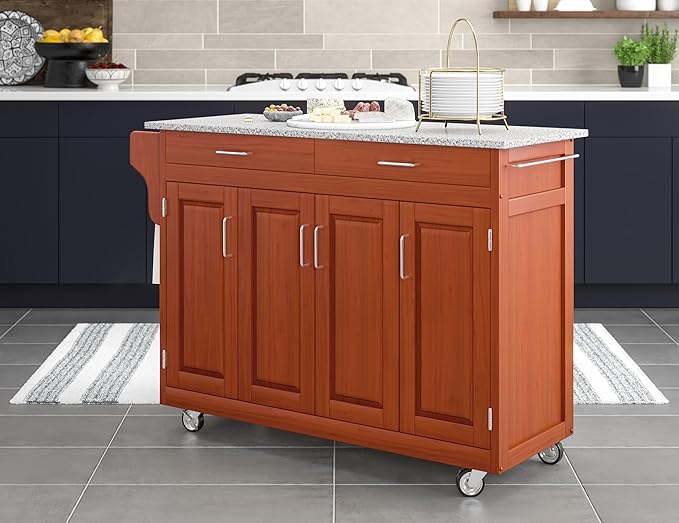 homestyles Create Cottage Oak 4 Door Cabinet Kitchen Cart with Gray Granite Top by Home Styles