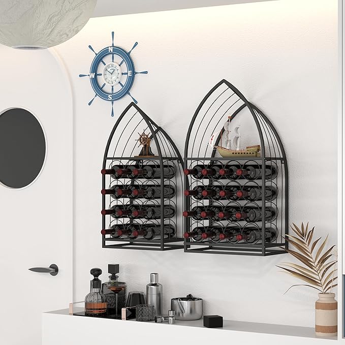 Wine Cabinet - 2 Piece Display Rack, Freestanding Bottle Storage, Home Bar Kitchen Organizer, Bottle Holder Liquor Cabinet Rustic Bar Storage Decorative Kitchen Island Shelf Dining Room Organizer