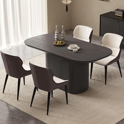 62.99 Inch Rectangular Dining Table for 4-6 People, Modern Kitchen Dining Room Table with Pedestal Base, Black Table Furniture, Mid Century Dining Table for Apartment Home Office