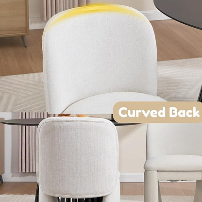 Hyfirm Modern Upholstered Dining Chairs Set of 4, Chenille Accent Side Dining Chairs for Kitchen Dining Room Living Room, White