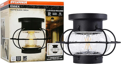 LEDVANCE Sylvania Vintage Essex Cage Light Fixture, Semi-Flush Mount, Matte Black Finish, 1 60W LED Dimmable A19 Bulb Included (60115)