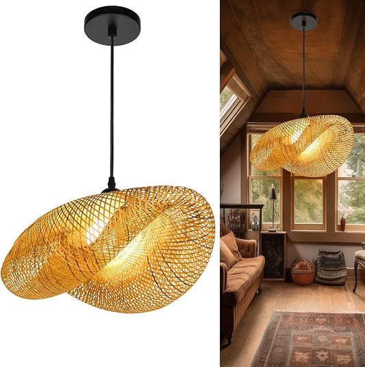 GCQ Bamboo Lantern Pendant Lamp, Retro Japanese Style E27 Chandelier Hanging Light Ceiling Lighting Fixture for Living Room Bedroom Restaurant Cafe Teahouse Bar Dining Room Club