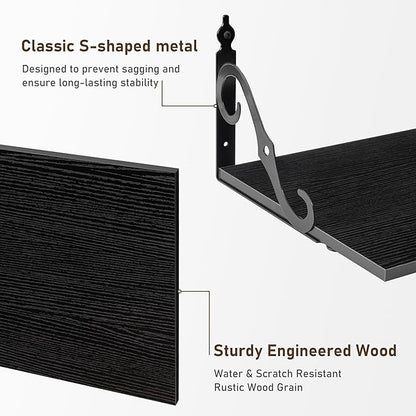 Dreamland Deep Floating Shelves, 31" W x 12" D Wall Shelves Set of 2, Wide Display Shelf Wall Mounted with Brackets, Bookshelf for Living Room, Bathroom, Bedroom, Black
