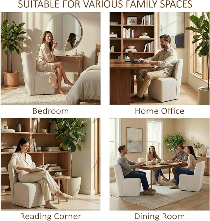 KISLOT Upholstered Dining Chairs Set of 1 with Casters, Wingback Modern Side Armless Deskchair with Rollers for Diningroom Bedroom Livingroom Reading Room, Linen Fabric