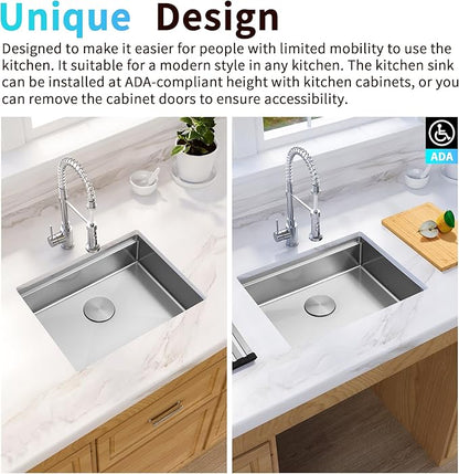 Undermount Kitchen Sink, 16 Gauge T-304S Stainless Steel Workstation Sinks with Accessories, 30" x 18" x 6" ADA-Compliant Large Kitchen Sink, 6 Inch Deep for ADA Sink,and RV kitchen SInk