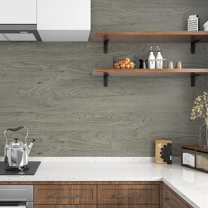 WESTICK Light Brown Wood Look Contact Paper Self Adhesive Wooden Wallpaper Peel and Stick Countertops Wood Grain Contact Paper for Kitchen Cabinet and Drawers Removable Wooden Vinyl Wrap 15.8" x 393"